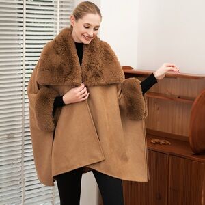 Faux Fur Trimmed Poncho